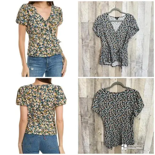 AUW *A.U.W Women's Size Large Floral Print Puff Sleeve Wrap Top Casual