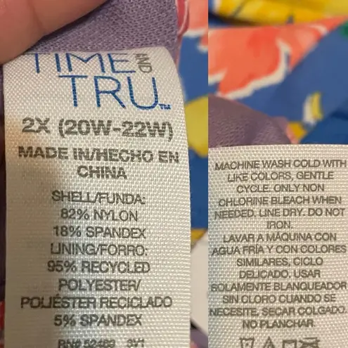 Time & Tru NWT  Womens Swim Bikini Bottom Purple Floral Cheeky Plus Size 2X