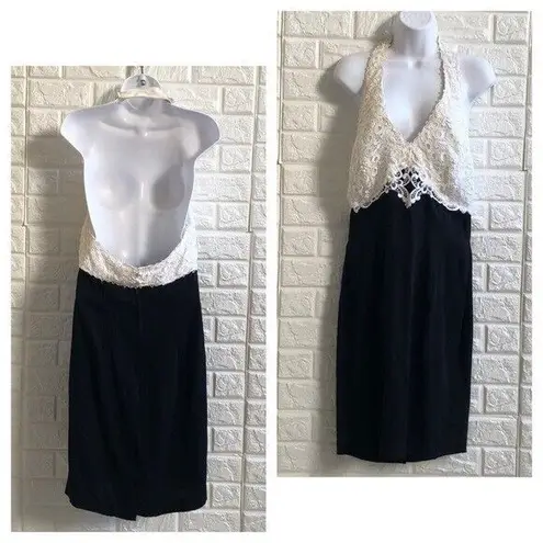 Vintage Scott McClintock halter lace open back dress Women's Size 10 Made In USA