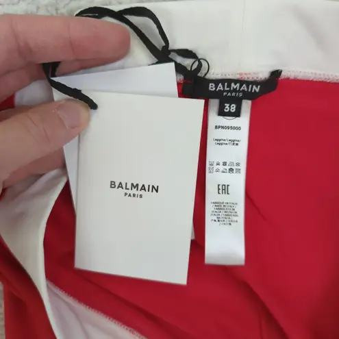Balmain Paris Red Lycra Print Sport Leggings Womens Size 38 US S