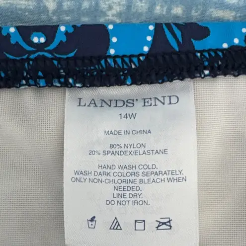 Lands End Tankini and Navy Patterned High Waisted Women's Swim Skirt Plus 14W L Blue
