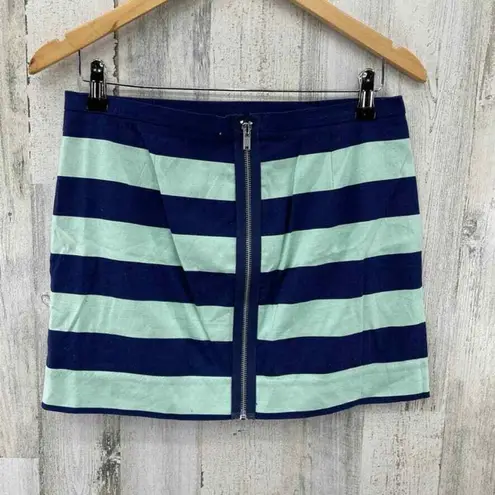 Gap Nautical Mini Skirt Womens 2 Blue Green Cotton Stripe Zip Back Pocket