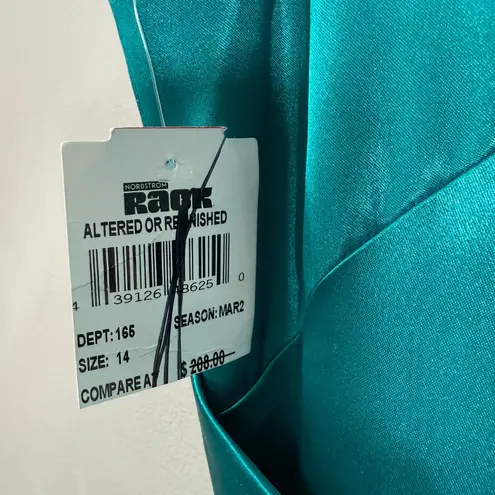 Eliza J Ruffle Satin Mermaid Maxi Gown Women's 14 Jade Green Formal Slit NWT