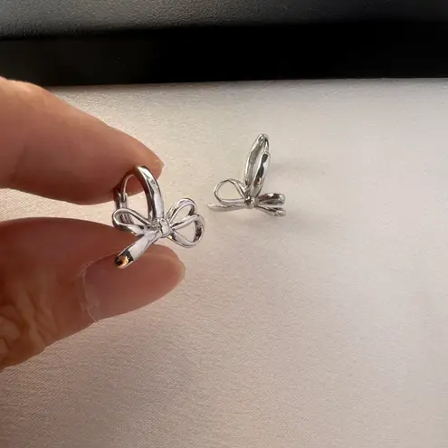 Huggie Bow Silver Hoop Earrings for Women