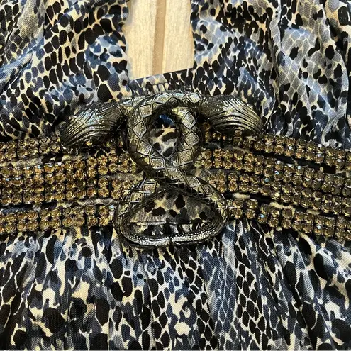 Sky Snake Print Silk Halter Tie Dress Snake Rhinestone Empire Waist, Sz L Size L
