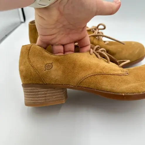 Born Hand Crafted Footwear Suede Lace Up Mott Oxford Heel Preppy Academia Retro Tan Size 9.5