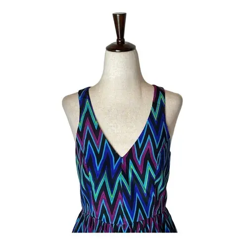 Amanda Uprichard  Blue Chevron Print Silk Sleeveless Fit And Flare Mini Dress‎ XS