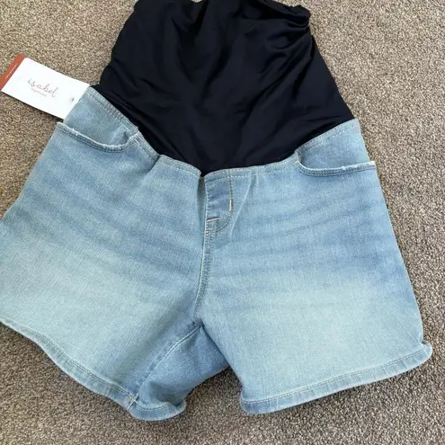 Isabel Maternity by Ingrid & Isabel Crossover Panel Midi Maternity Jean Shorts Blue Size M - Image 1