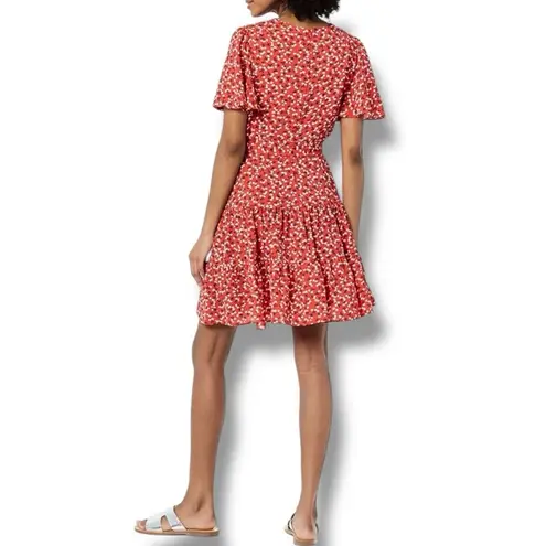 Eliza J Red Floral V-Neck Flutter Sleeve Fit-N-Flare Mini Dress Fits like an 8