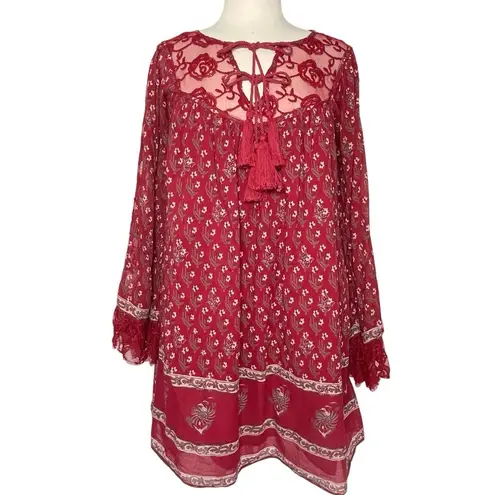 Free People  Women’s Nomad Child Cherry Red Floral Boho Mini Dress