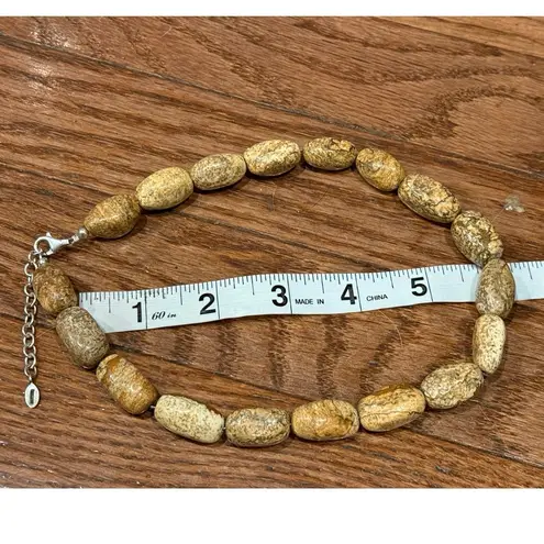 Barse 925 Sterling Silver Picture Jasper Necklace Bracelet Set Chunky Jewelry Brown