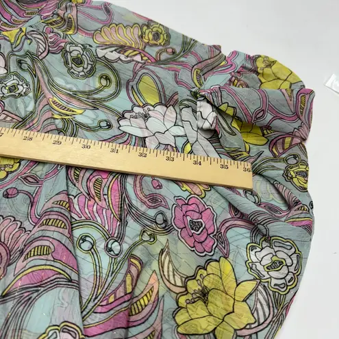 Badgley Mischka Top Womens 2X Aqua Pink Cocoon Floral Printed Tunic Blouse