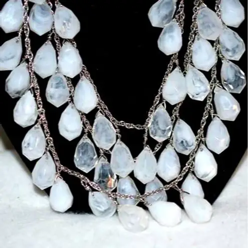 PD Crown Palladium/Silver Vintage Statement 3 Strand White Art Glass Necklace Silver - Image 2