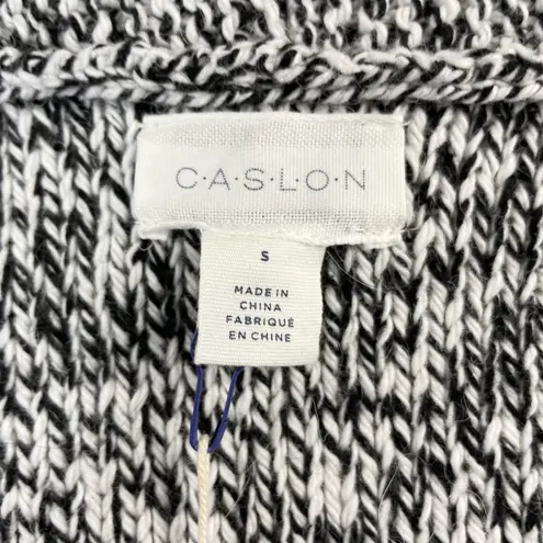 Caslon New Marled Knit Draped Open Front Cardigan Sweater Black White
