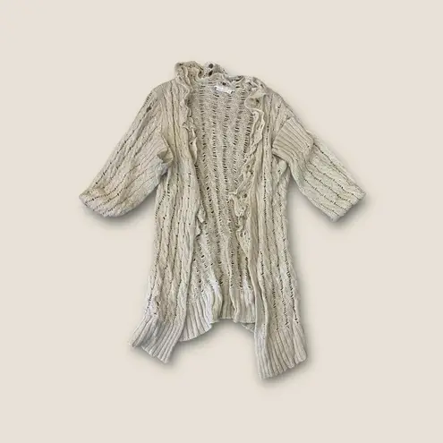 To The Max Wool Blend Open Knit Long Cardigan Sand M Tan Size M