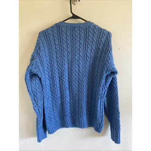 Vintage Country Sophisticates Blue Cable Open Knit Pullover Sweater USA Small
