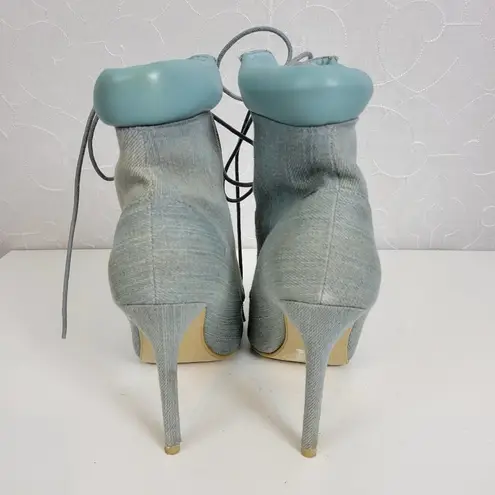 Cape Robbin Mini Womens Boots Size 8 Blue Denim Lace Up Pointed Toe Heel Bootie