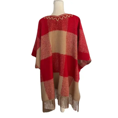 Adam Lippes for Target Wool Blend V Neck Poncho w/Arm Holes & Fringe L/XL Red Size undefined