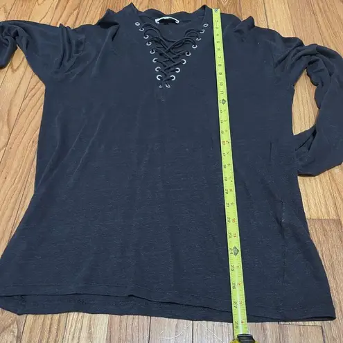 IRO  Alety 100% Linen Lace-Up Long-Sleeve Top in Black Size Small