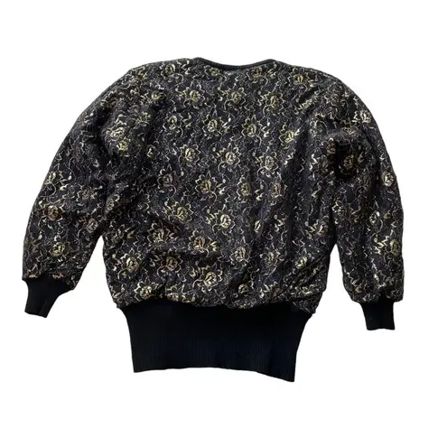 Destinee Wool Pullover Sweater Black Gold size Large Floral Lace Vintage punk