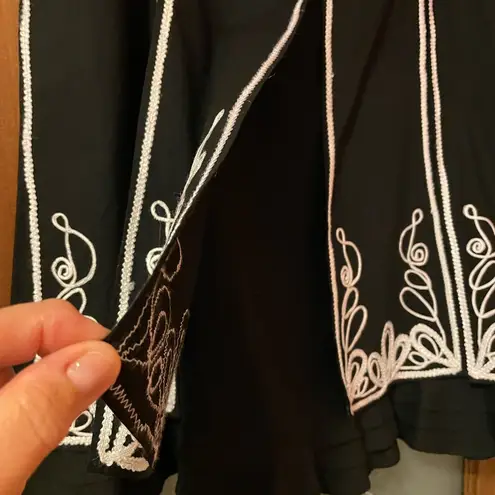 Boston Proper Women Black Creme Embroidered Box Pleat Flare Skirt NWOT-8