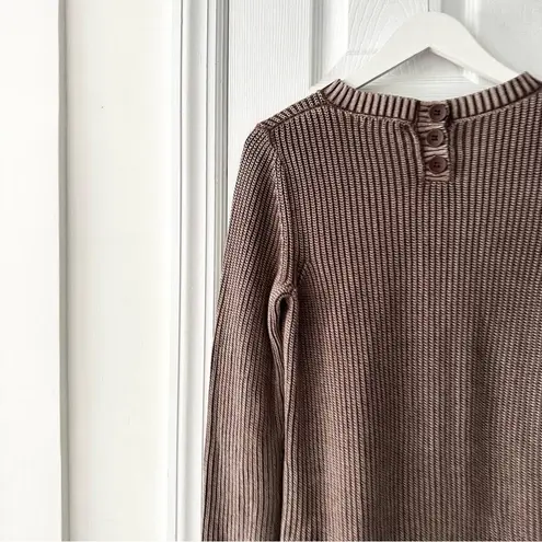Tyler Boe Tan Light Brown Ribbed Button Back Neck Crewneck Casual Sweater Small