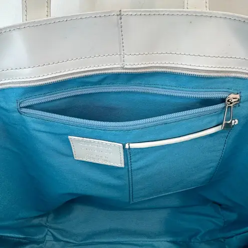 Claudia Firenze Leather Tote Bag Fish Print Turquoise Accent White