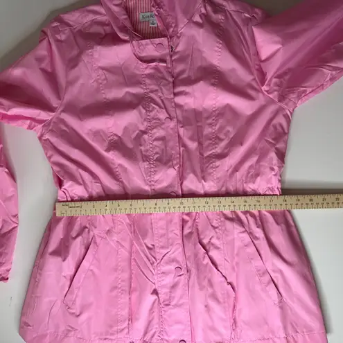 kim rogers Pink Hooded Raincoat Medium Drawstring Waist Lightweight Jacket Coat