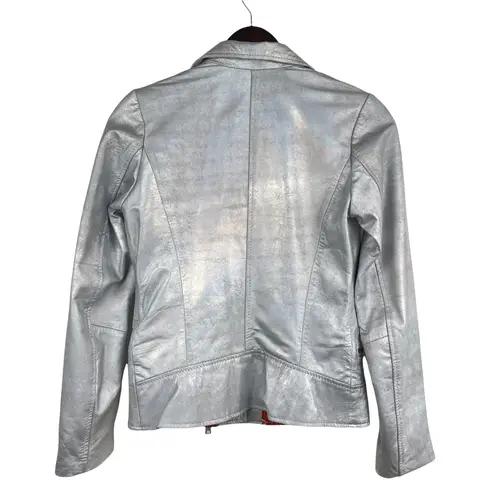 S.W.O.R.D Gray Silver Leather Biker Moto Jacket