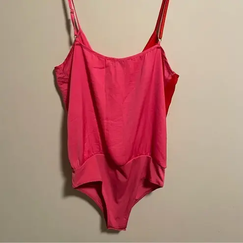 NWT FLETCH Two Tone Bodysuit Red & Pink Satin