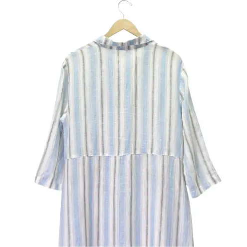 CP Shades Michelle Dress Size Medium Linen Stripe Button Front Maxi Made in USA