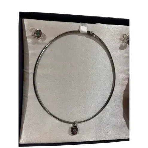 Silver necklace and studded earrings mystic quartz set never worn but tarnished