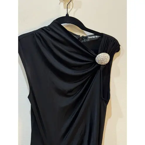 David Koma satin draped midi dress women Black Rhinestone Size 10