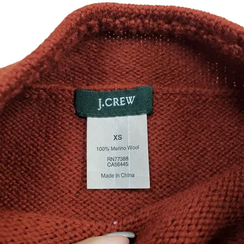 J Crew 100% Wool Knit Sweater Womens XS Orange Mock Neck Preppy