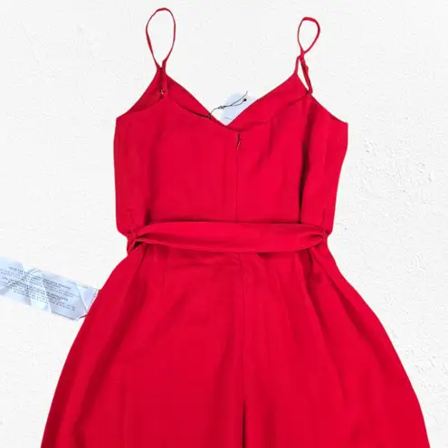 Dress the Population Red Rouge Stevie V Neck Wide Leg Belt Jumpsuit Size Medium