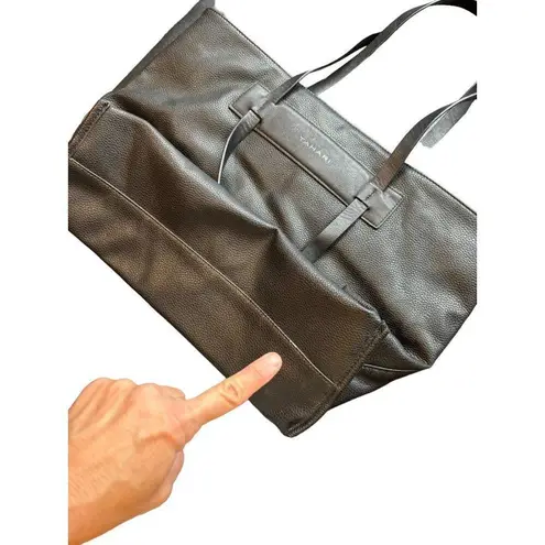 Tahari Black Leather Tote Bag With Double Handles & Front Pocket