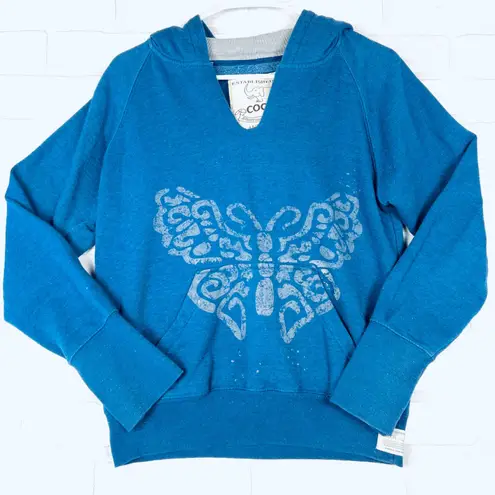 Cocoa Authentic Vintage Blue Butterfly Graphic Hoodie Sweatshirt M/L Size L