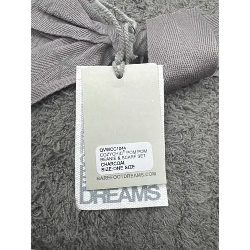 Barefoot Dreams CozyChic Pom Pom Beanie Scarf Set Charcoal One Size NWT