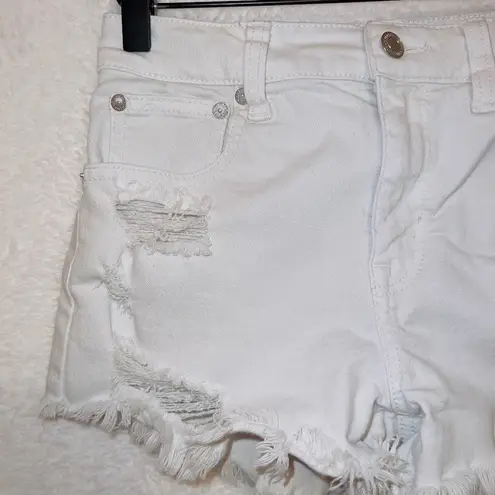 American Eagle  AE White Wash Denim Super Stretch X Hi Rise Festival Shorts 0