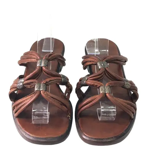 Cole Haan  Womens Size 8 AA Leather Southwestern Country Sandals Metal TINY FLAW