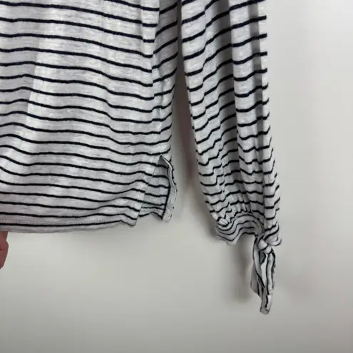 Joie 100% Linen Striped Tie Cuff Top Medium Coastal Nautical Lightweight Resort