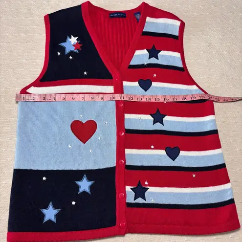Karen Scott Americana Knit Sweater Vest Size L Red White Blue Stars & Stripes