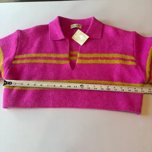 ZEN ISLAND Boutique Women’s Long Sleeve Collared & Striped Crop Sweater NWT Sz M Yellow Size M