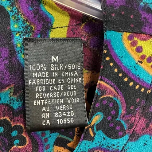 August Silk Silk Blouse Vibrant Paisley Floral Print Short Sleeve Top Retro Y2K