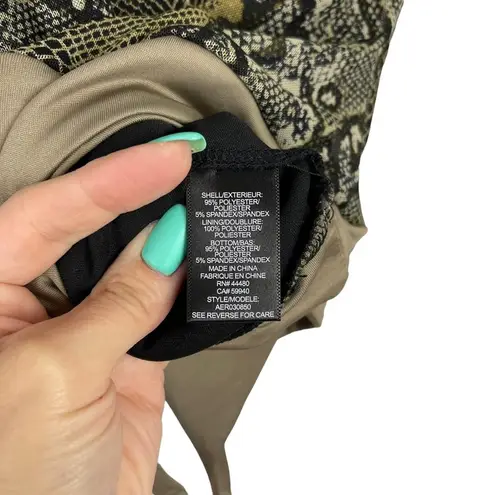 AFRM Womens Size XS Jane Mesh Sleeve Thong Bodysuit in Olive Snakeskin Print