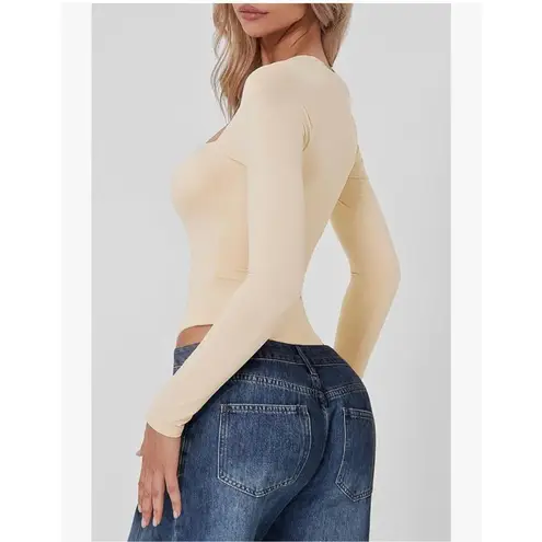 NEW QINSEN Square Neck Bodysuit Long Sleeve Double Lined M Size L