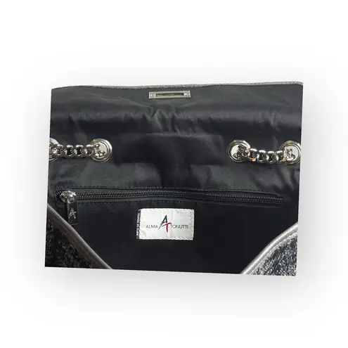 Artisan: new Alma Tonutti ✽ Tweed Turnlock Hardware Flap Bag ✽ Silver Chain ✽ Black