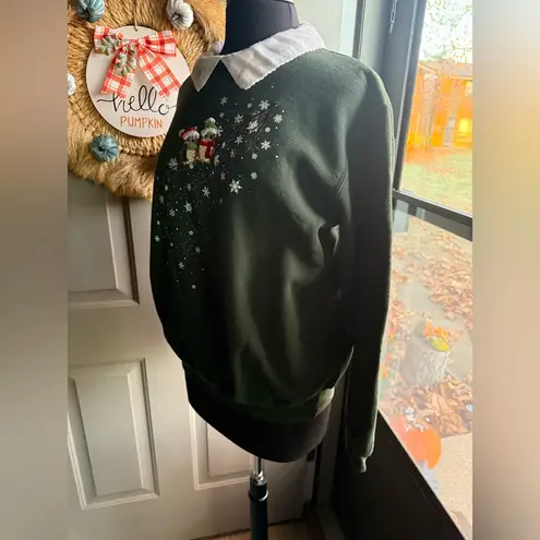 Vintage Top Stitch winter holiday owls sweatshirt, size large Green