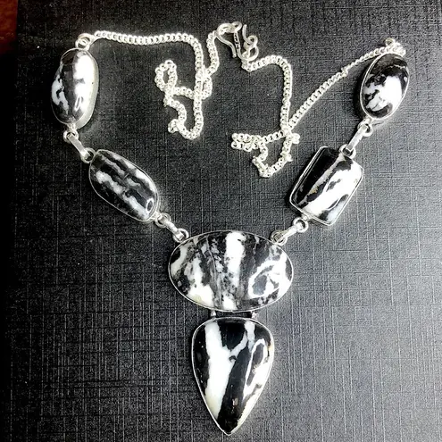 Sterling Silver Old Southwest White Buffalo Turquoise Cabochon Link Necklace 925