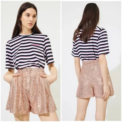 Maje 💕💕 Paillette Pleated Sequined Tulle Shorts High Rise ~ Metal Pink 38 NWT